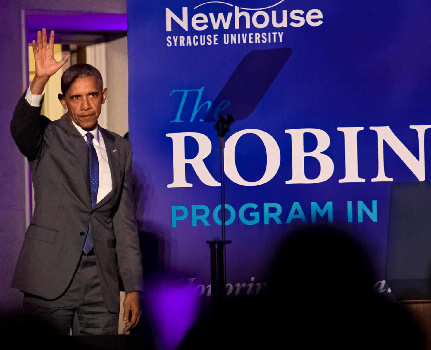 President Barack Obama arrives for the annual Robin Toner Awards, honoring the late journalist Robin Toner. He spoke about the importance of a free press.