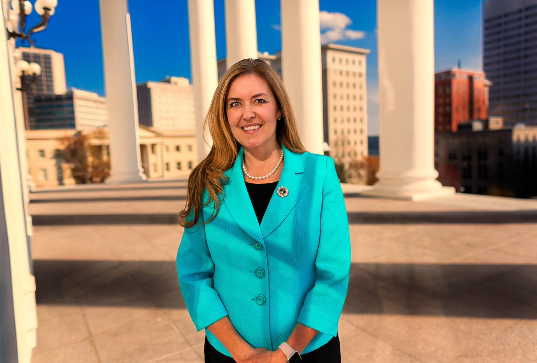 Representative Jennifer Wexton, Democrat of Virginia photographed outside the State House in Richmond.